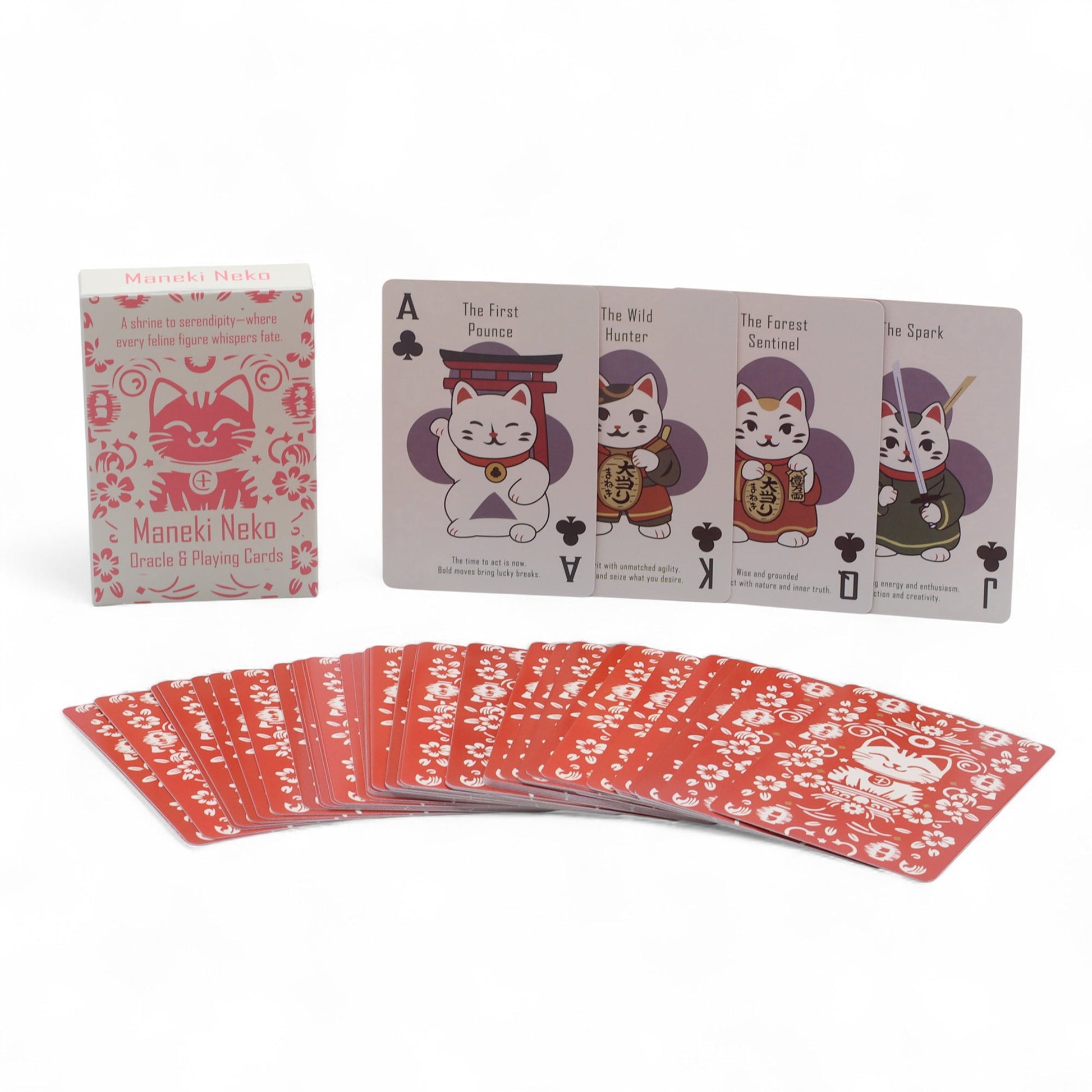 Playing and Oracle Cards- Fortune Cats / Maneki Neko product packaging on clean background from Quintessential Holistic Health Ltd