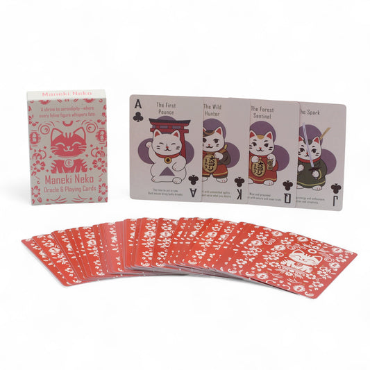 Playing and Oracle Cards- Fortune Cats / Maneki Neko product packaging on clean background from Quintessential Holistic Health Ltd