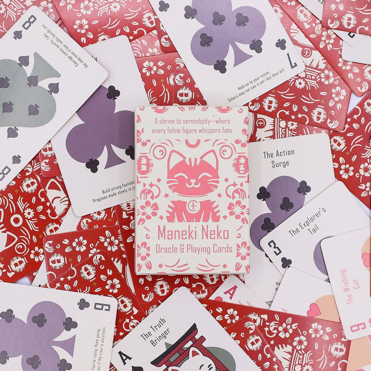 Playing and Oracle Cards- Fortune Cats / Maneki Neko product packaging on clean background from Quintessential Holistic Health Ltd
