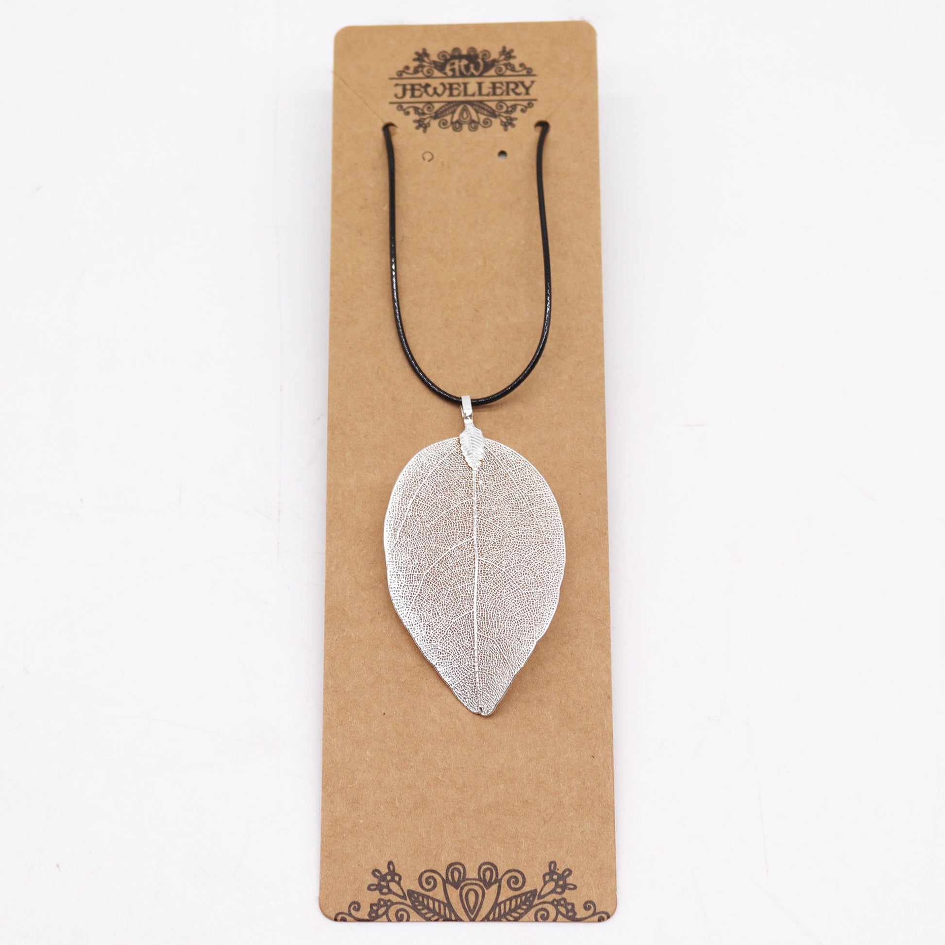 Real Leaf Necklace - Silver product packaging on clean background from Quintessential Holistic Health Ltd