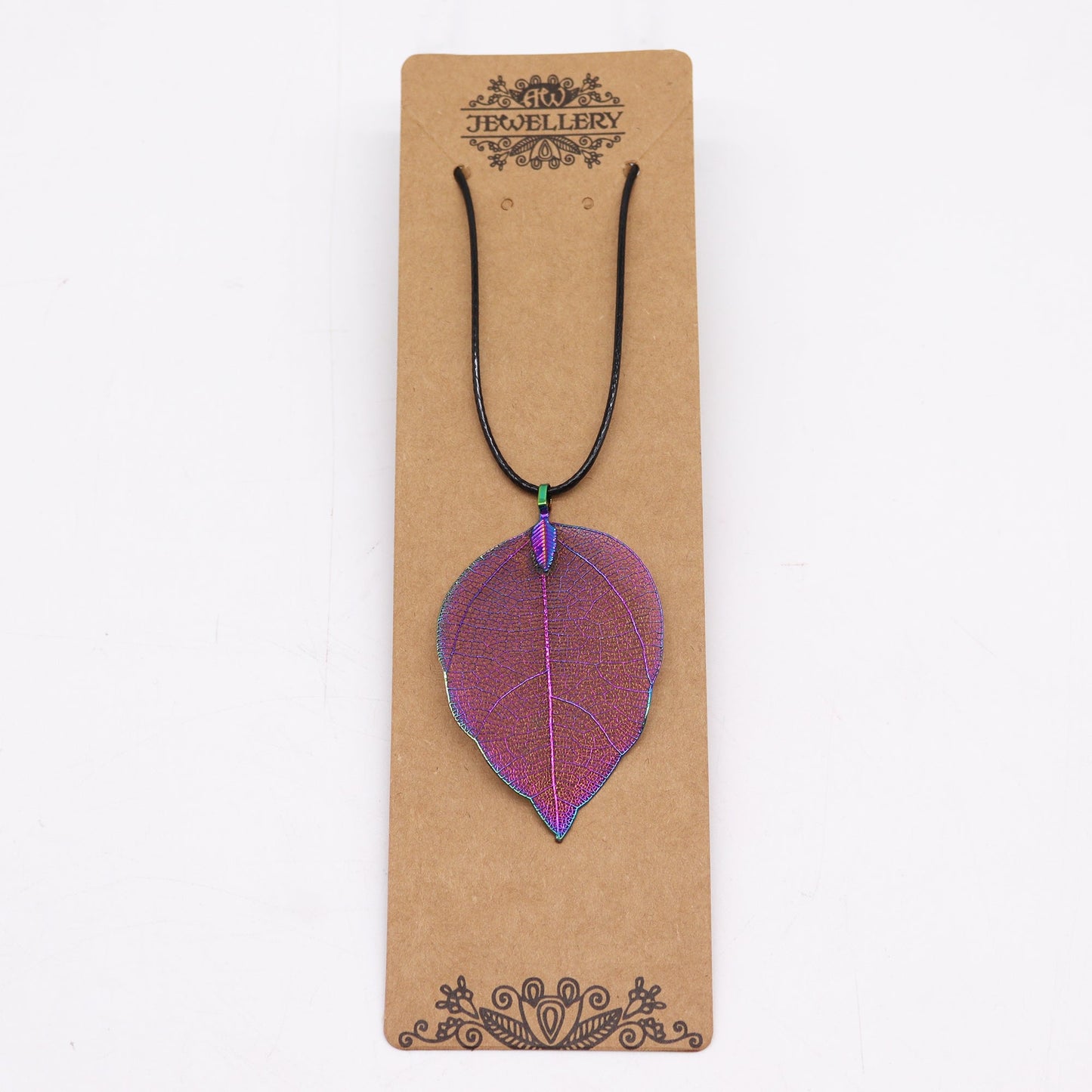 Real Leaf Necklace - Multicoloured product packaging on clean background from Quintessential Holistic Health Ltd
