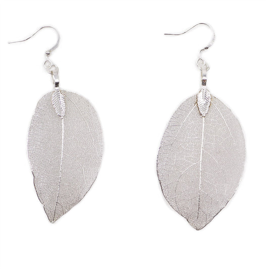 Real Leaf Earrings - Silver product packaging on clean background from Quintessential Holistic Health Ltd