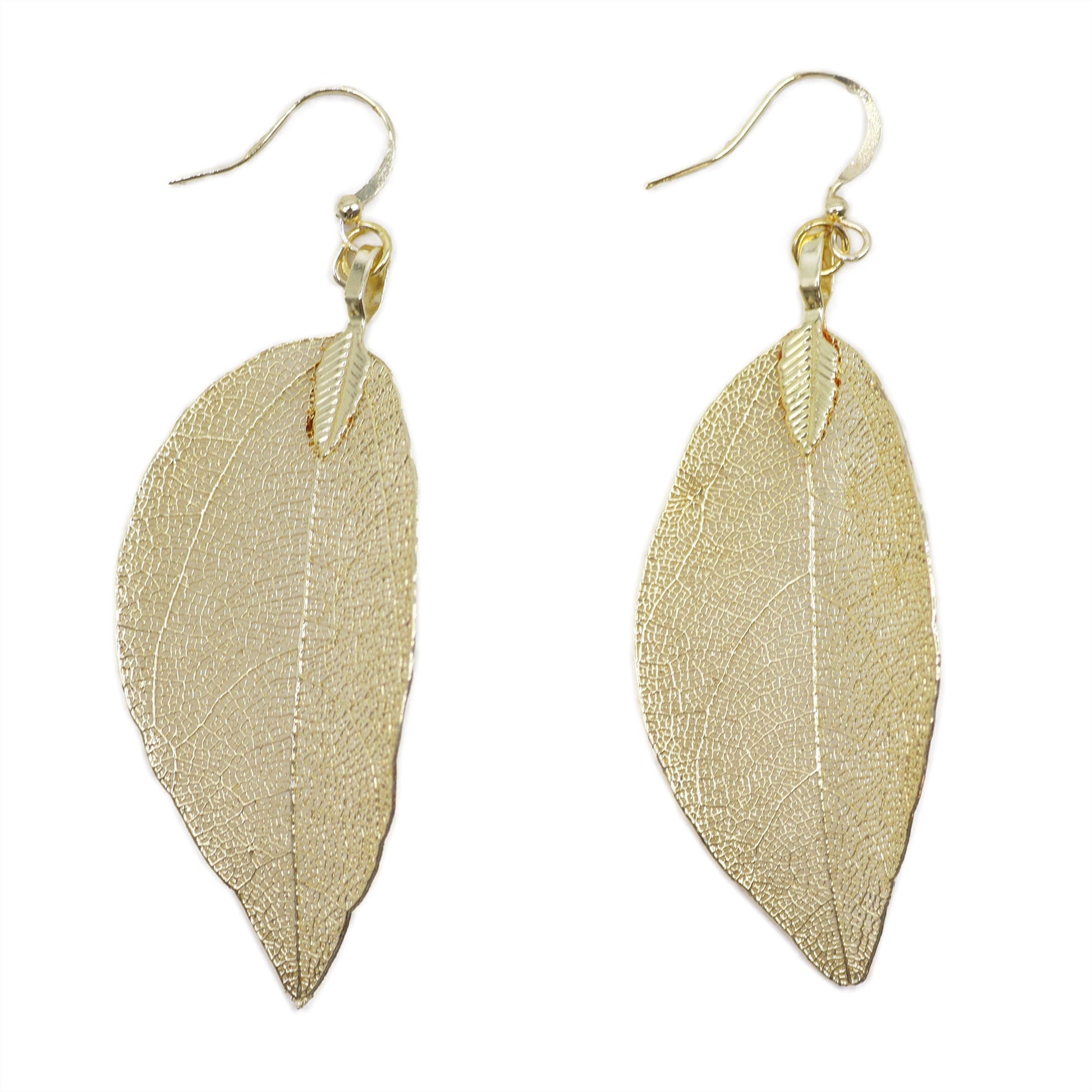 Real Leaf Earrings - Gold product packaging on clean background from Quintessential Holistic Health Ltd