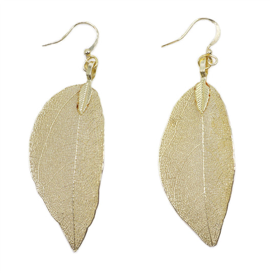Real Leaf Earrings - Gold product packaging on clean background from Quintessential Holistic Health Ltd