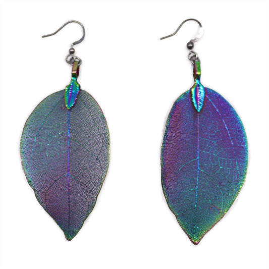 Real Leaf Earrings - Multicoloured product packaging on clean background from Quintessential Holistic Health Ltd