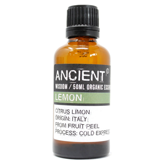 50ml Organic Essential Oil - Lemon product packaging on clean background from Quintessential Holistic Health Ltd