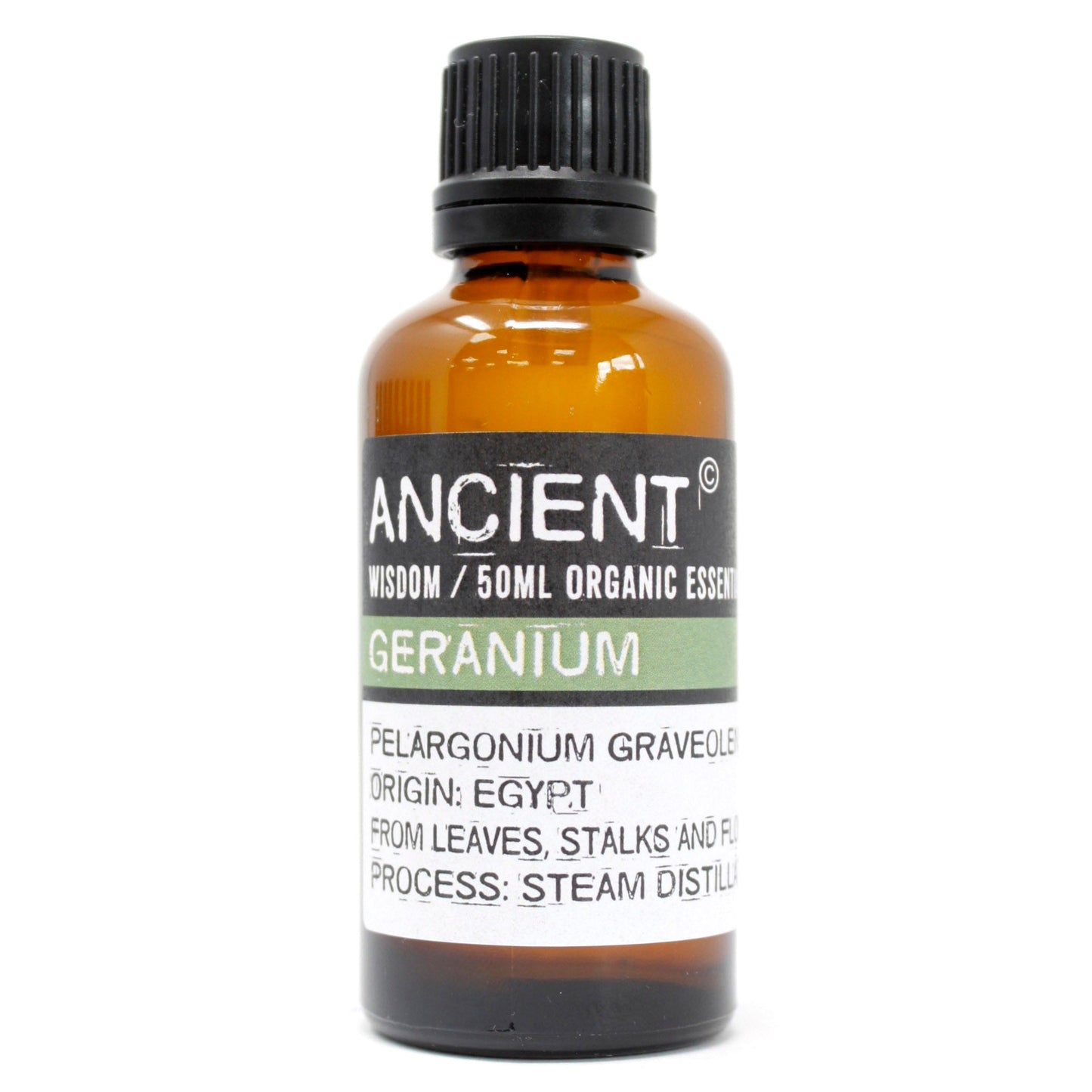 50ml Organic Essential Oil - Geranium / Egypt product packaging on clean background from Quintessential Holistic Health Ltd