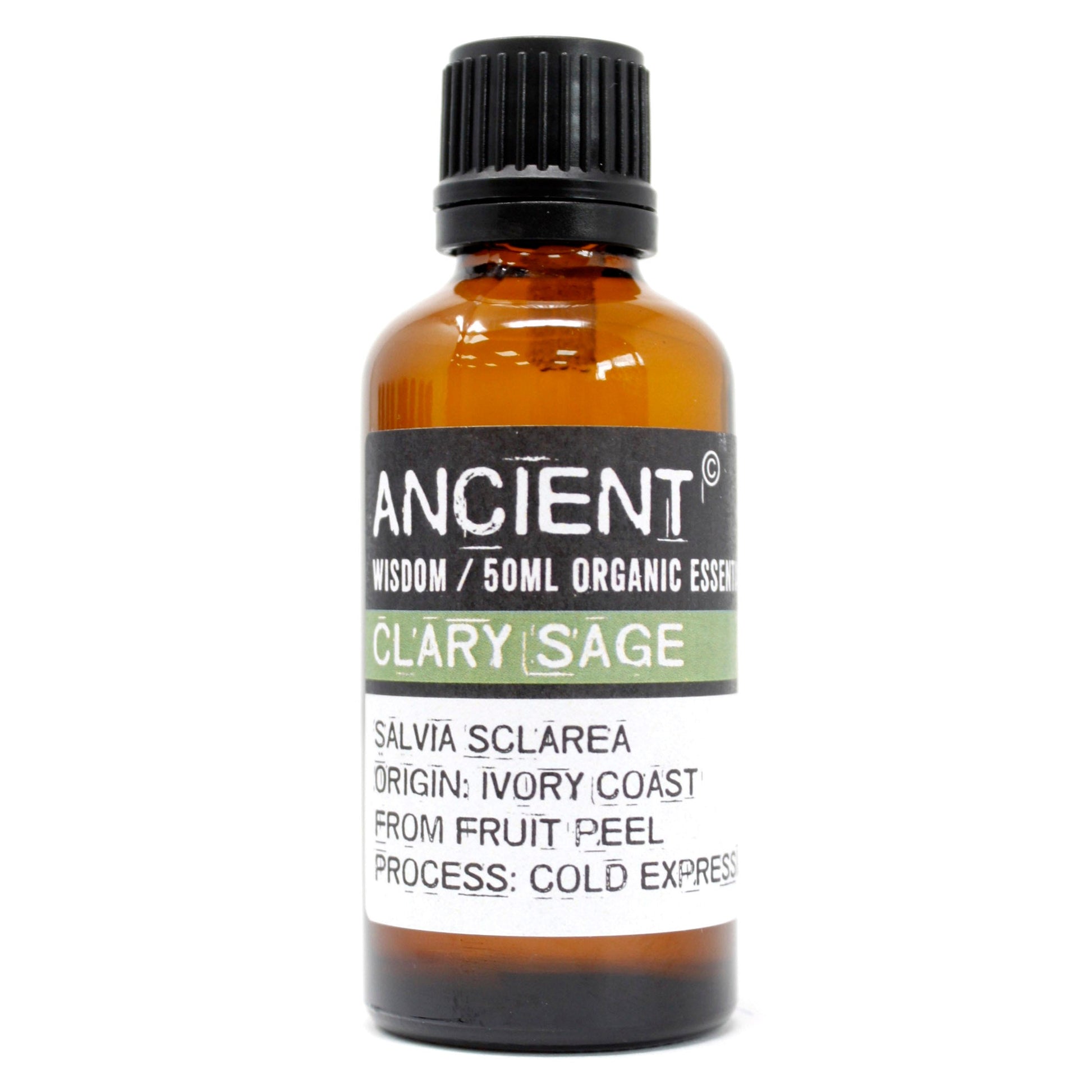 50ml Organic Essential Oil - Clary Sage product packaging on clean background from Quintessential Holistic Health Ltd