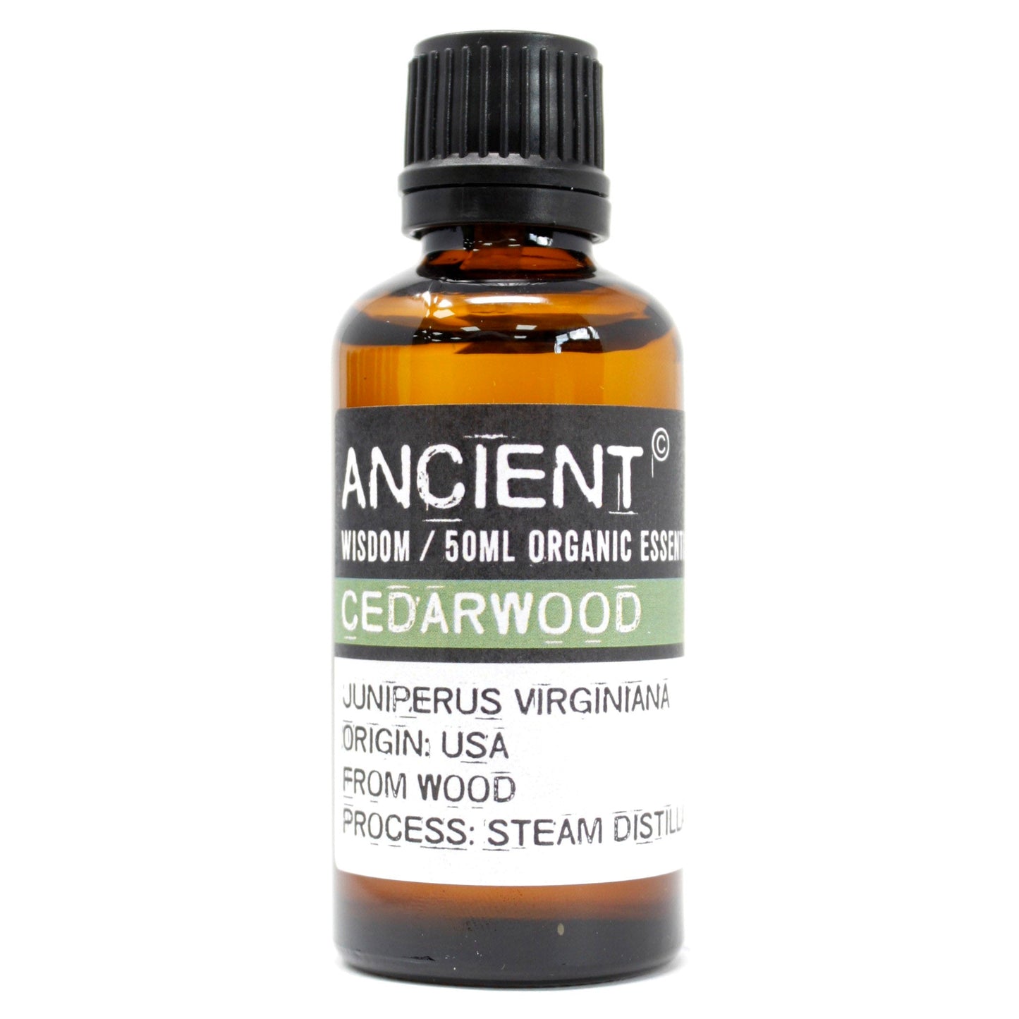 50ml Pure Organic Essential Oil - Cedarwood product packaging on clean background from Quintessential Holistic Health Ltd
