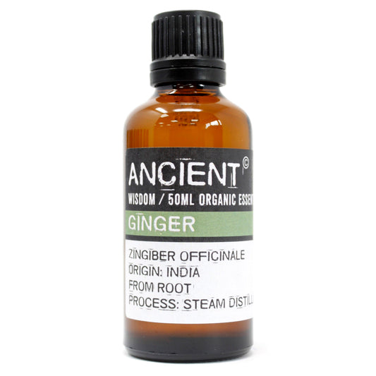 50ml Organic Essential Oil - Ginger product packaging on clean background from Quintessential Holistic Health Ltd