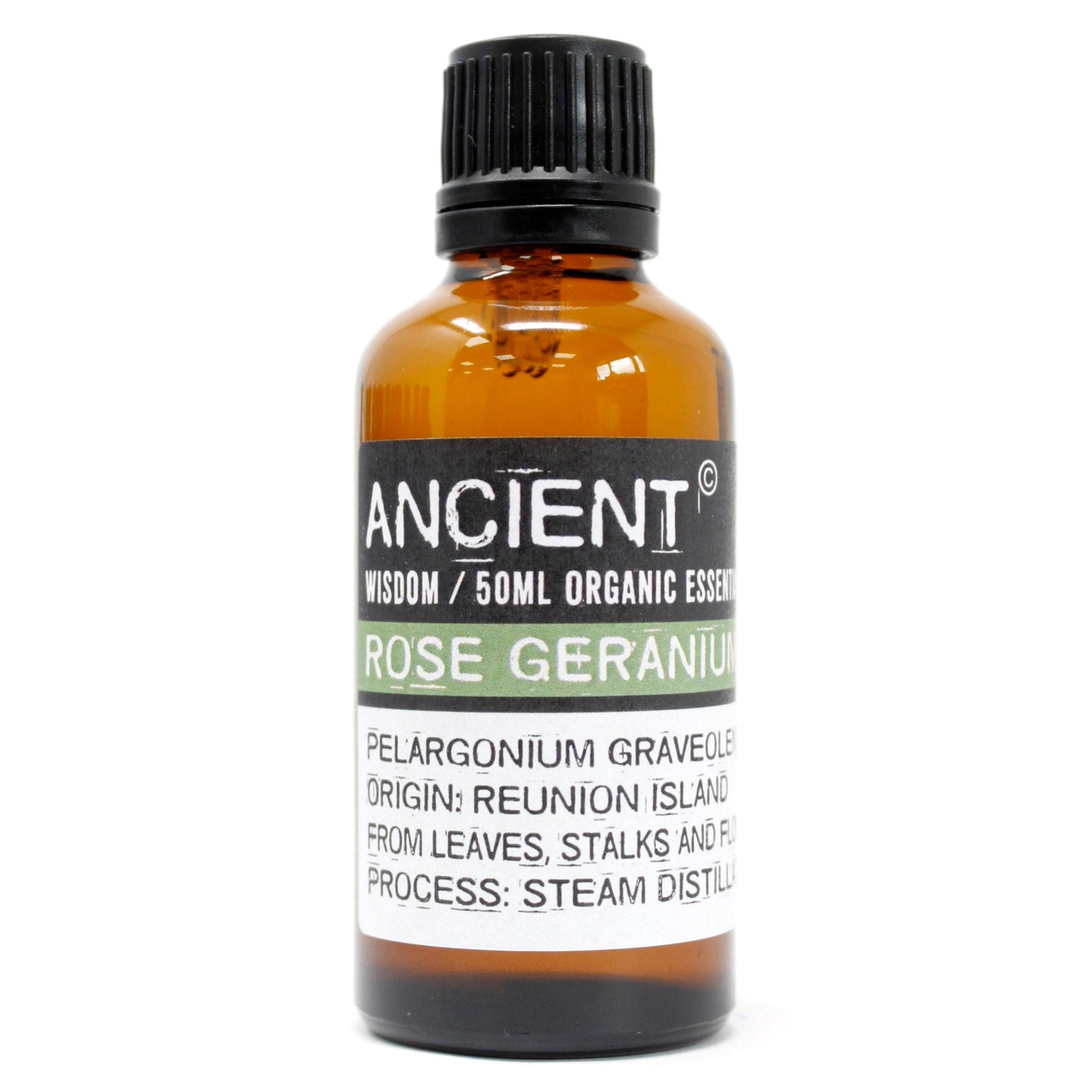 50ml Organic Essential Oil - Rose Geranium product packaging on clean background from Quintessential Holistic Health Ltd