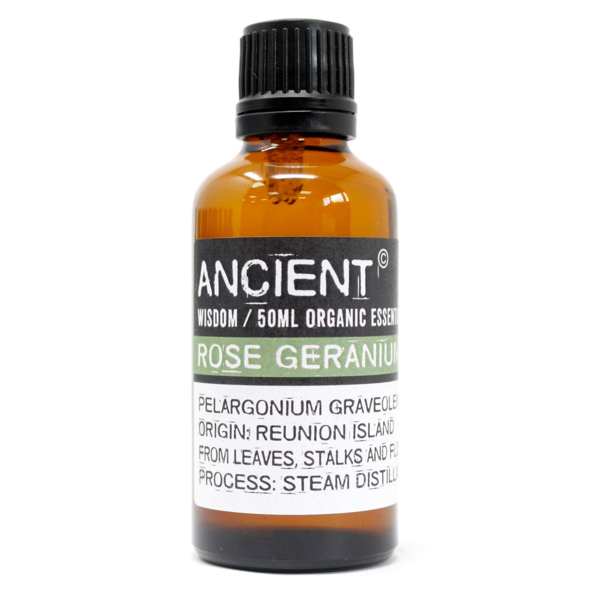 50ml Organic Essential Oil - Rose Geranium product packaging on clean background from Quintessential Holistic Health Ltd