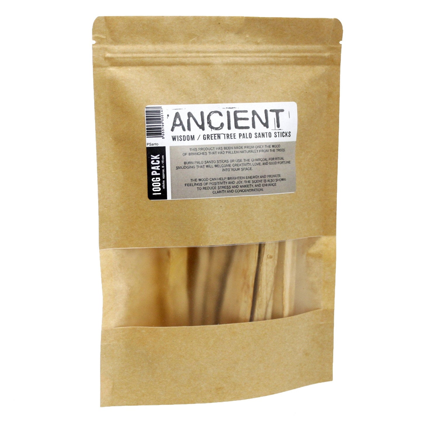 100g Green Tree Palo Santo (Holy Wood) Sticks / 10 - 15 Sticks product packaging on clean background from Quintessential Holistic Health Ltd