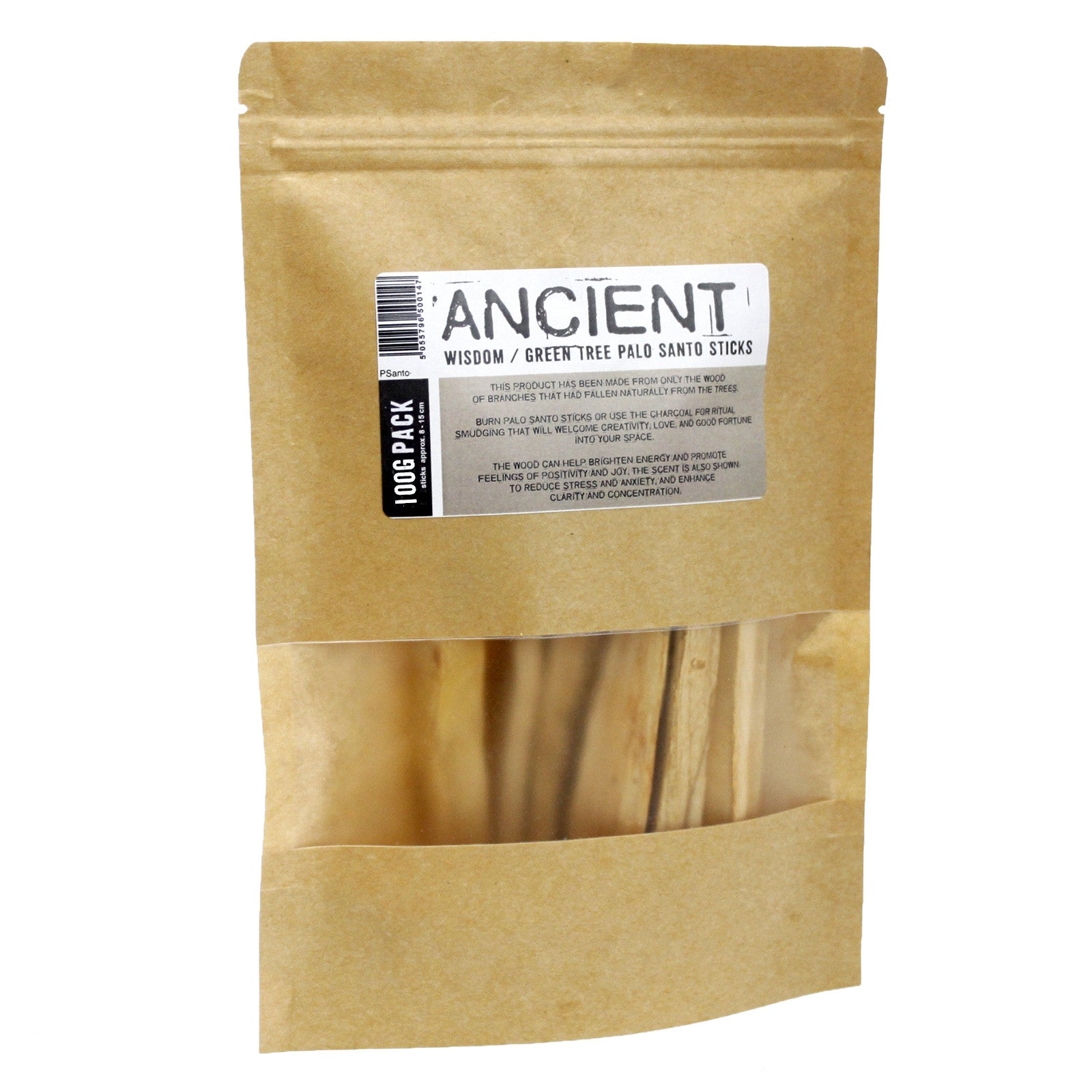 100g Green Tree Palo Santo (Holy Wood) Sticks / 10 - 15 Sticks product packaging on clean background from Quintessential Holistic Health Ltd