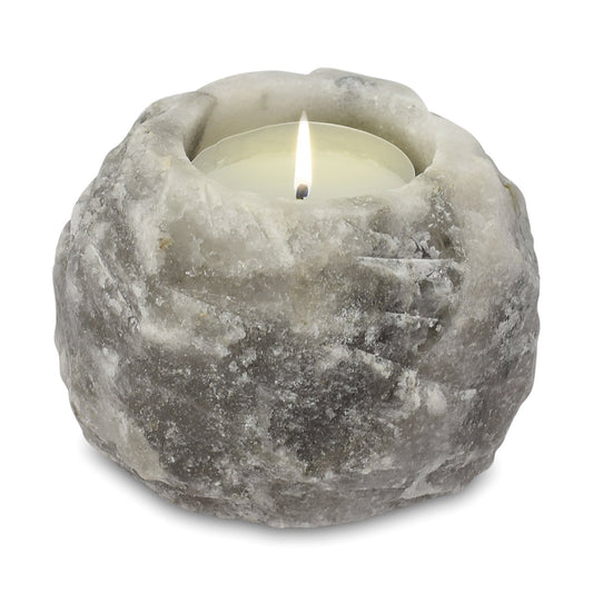 Hand Carved Himalayan Salt Crystal Candle Holder - Grey - Square - Single - main product image from Quintessential Holistic Health Ltd UK