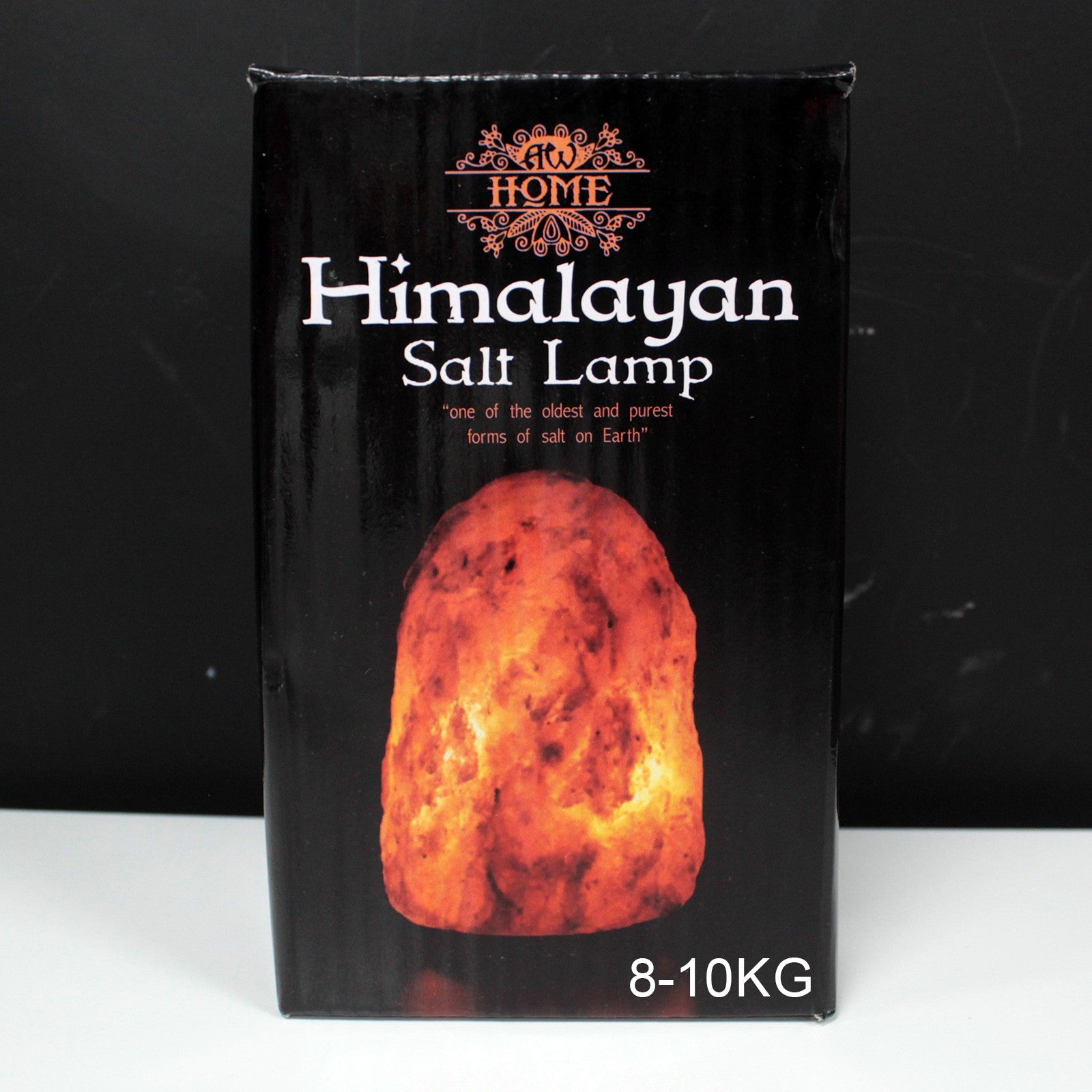 Hand Carved 240v Himalayan Salt Crystal Lamp with Base - Natural / 8Kg - 10Kg product packaging on clean background from Quintessential Holistic Health Ltd