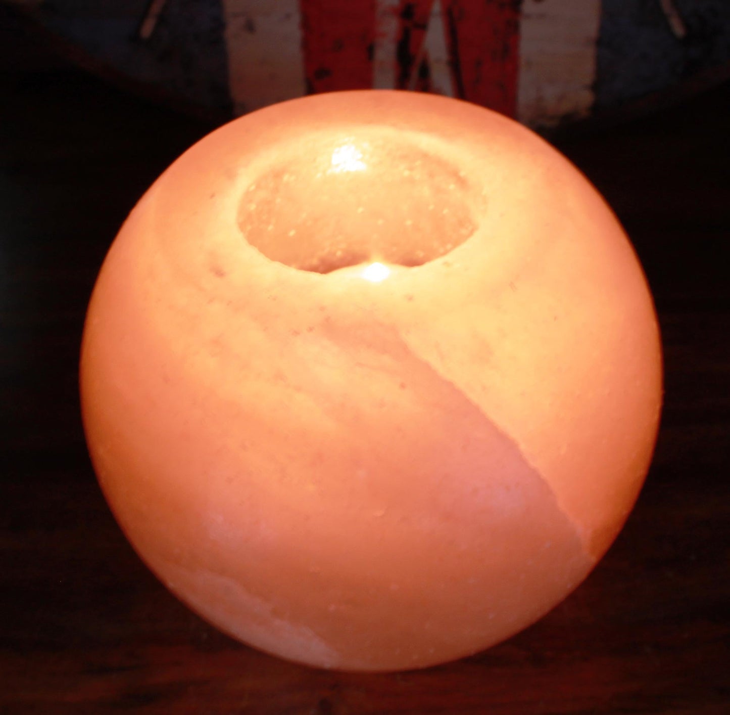 Hand Carved Himalayan Salt Crystal Candle Holder - Natural / Round product packaging on clean background from Quintessential Holistic Health Ltd