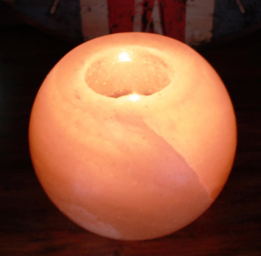 Hand Carved Himalayan Salt Crystal Candle Holder - Natural - Round - main product image from Quintessential Holistic Health Ltd UK