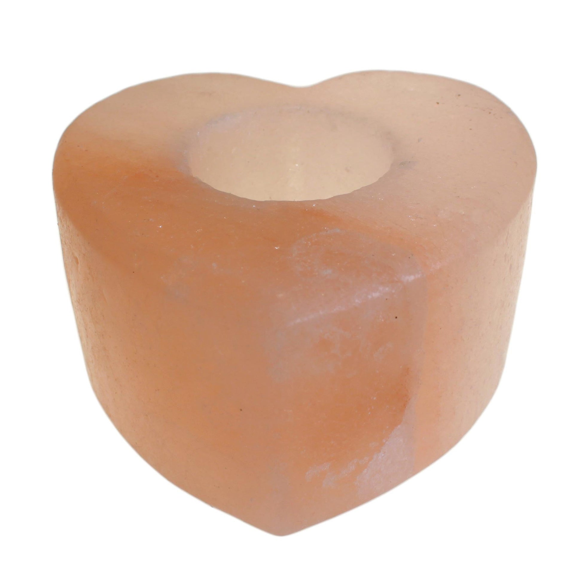 Hand Carved Himalayan Salt Crystal Candle Holder - Natural / Heart product packaging on clean background from Quintessential Holistic Health Ltd