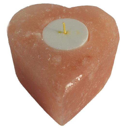 Hand Carved Himalayan Salt Crystal Candle Holder - Natural / Heart product packaging on clean background from Quintessential Holistic Health Ltd