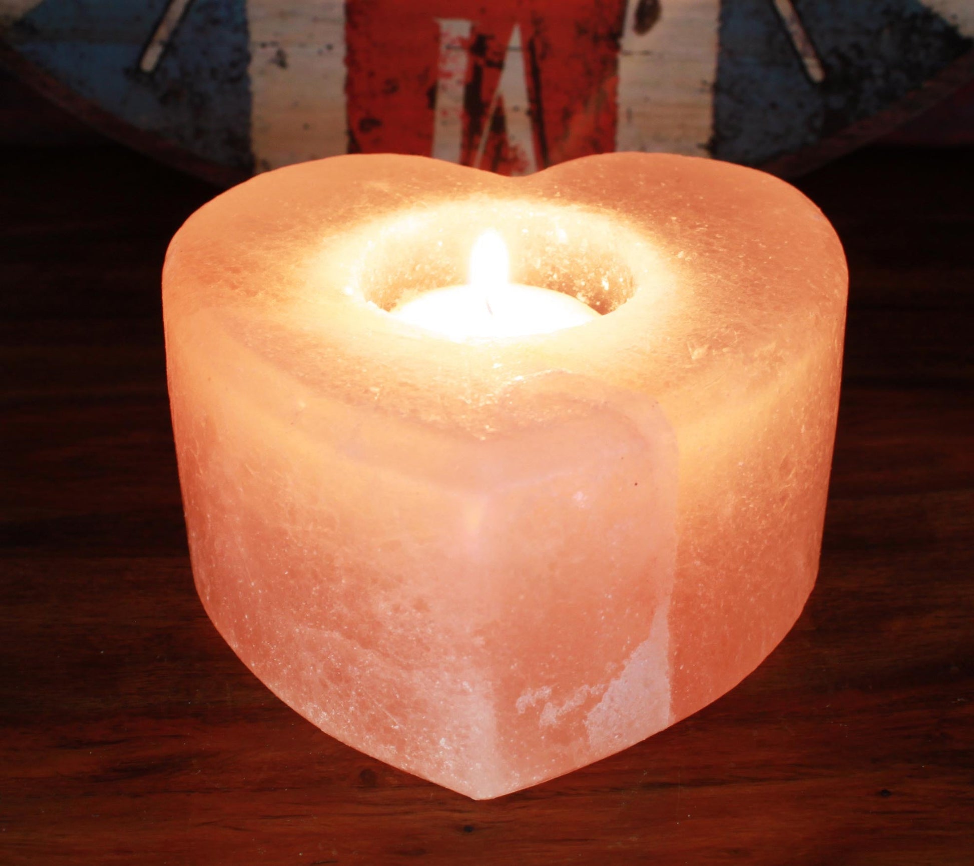 Hand Carved Himalayan Salt Crystal Candle Holder - Natural / Heart product packaging on clean background from Quintessential Holistic Health Ltd