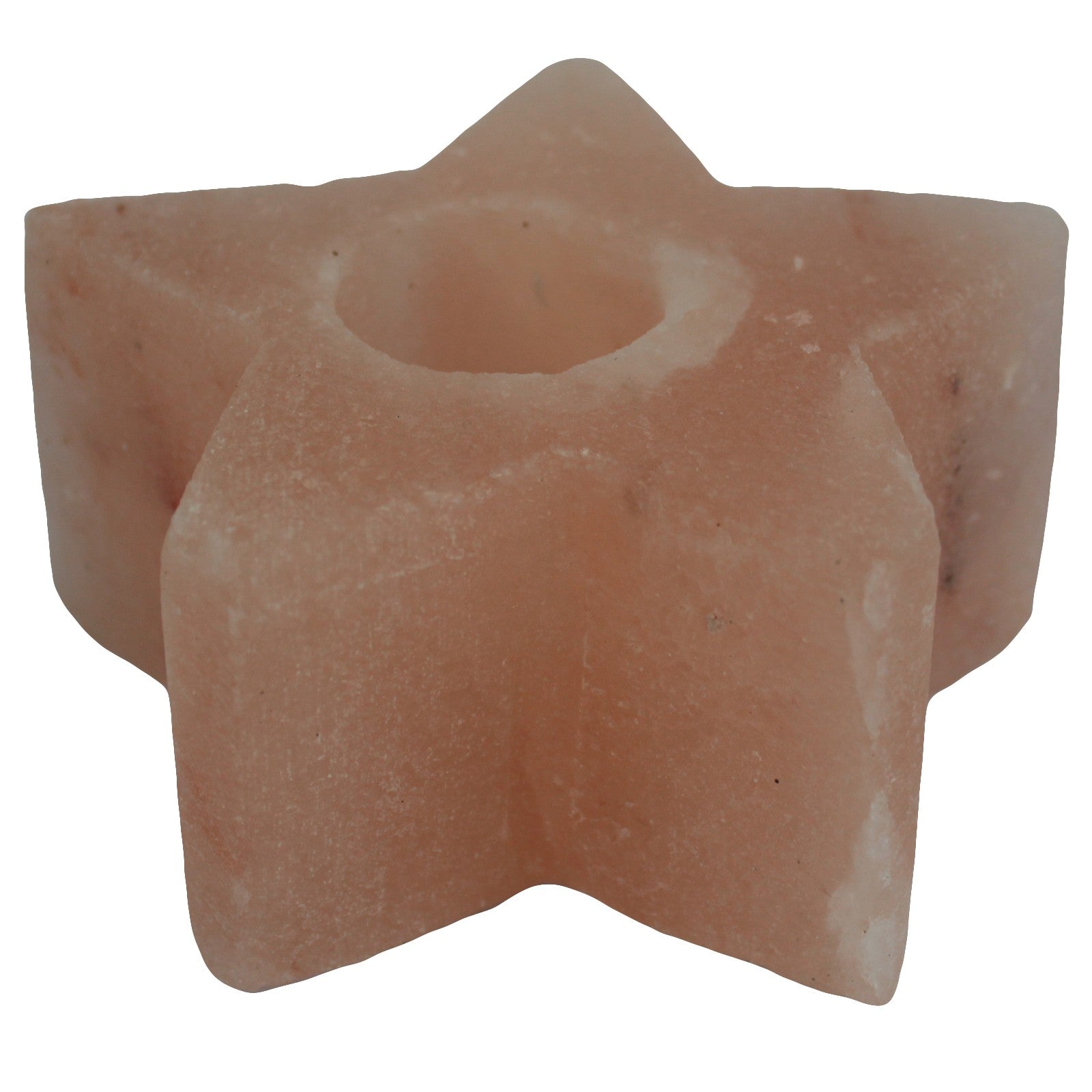 Hand Carved Himalayan Salt Crystal Candle Holder - Natural / Star product packaging on clean background from Quintessential Holistic Health Ltd