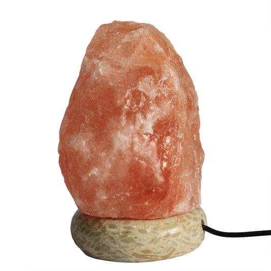 Hand Carved USB Himalayan Salt Crystal Lamp with Base - Natural product packaging on clean background from Quintessential Holistic Health Ltd