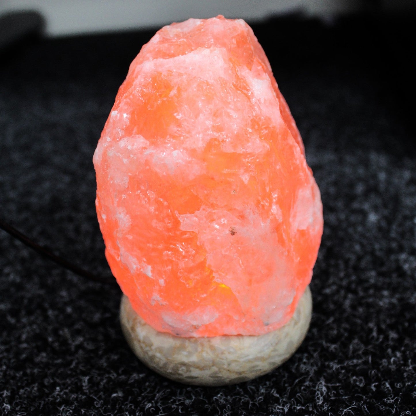 Hand Carved USB Himalayan Salt Crystal Lamp with Base - Natural product packaging on clean background from Quintessential Holistic Health Ltd