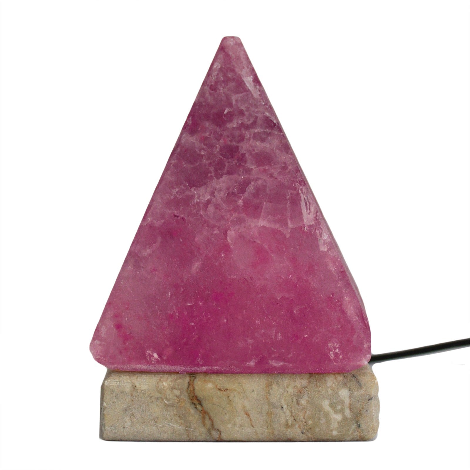 Hand Carved USB Himalayan Salt Crystal Lamp with Base - Natural / Pyramid / Multicoloured Light product packaging on clean background from Quintessential Holistic Health Ltd