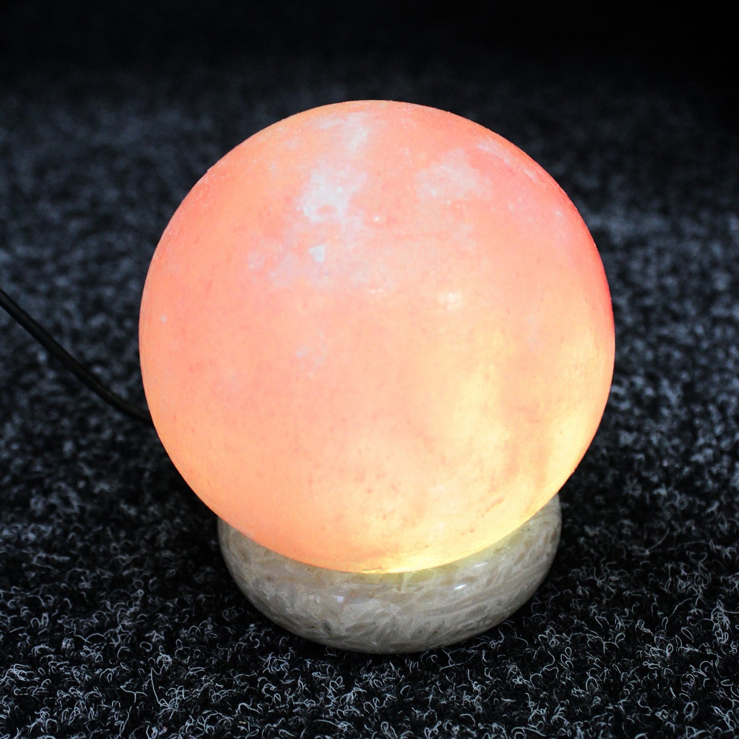 Hand Carved USB Himalayan Salt Crystal Lamp with Base - Natural / Round product packaging on clean background from Quintessential Holistic Health Ltd