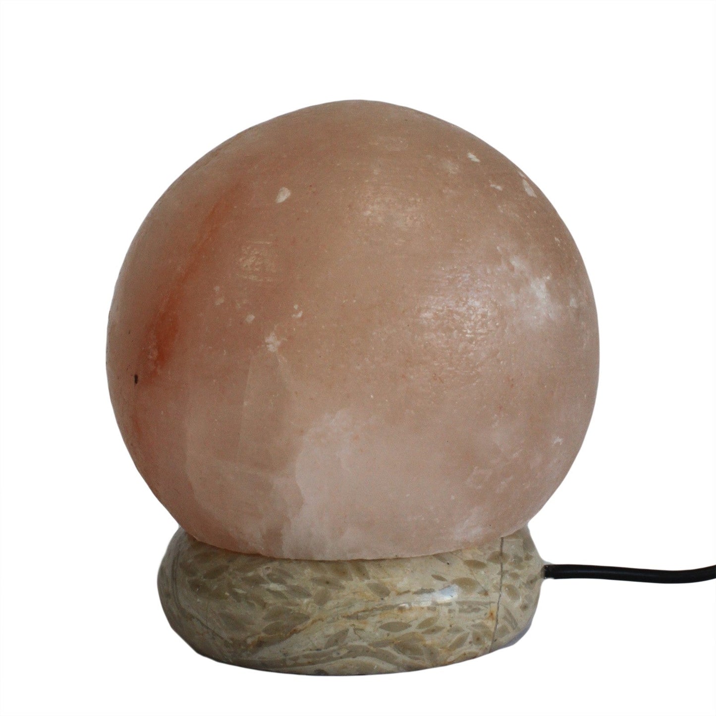 Hand Carved USB Himalayan Salt Crystal Lamp with Base - Natural / Round / Multicoloured Light product packaging on clean background from Quintessential Holistic Health Ltd