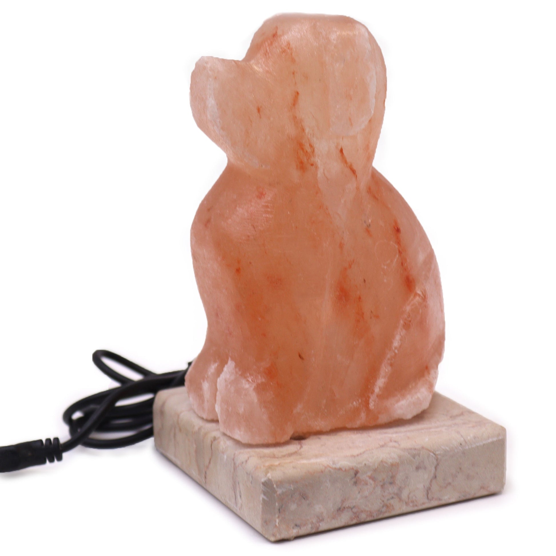 Hand Carved USB Himalayan Salt Crystal Lamp with Base - Natural / Dog product packaging on clean background from Quintessential Holistic Health Ltd