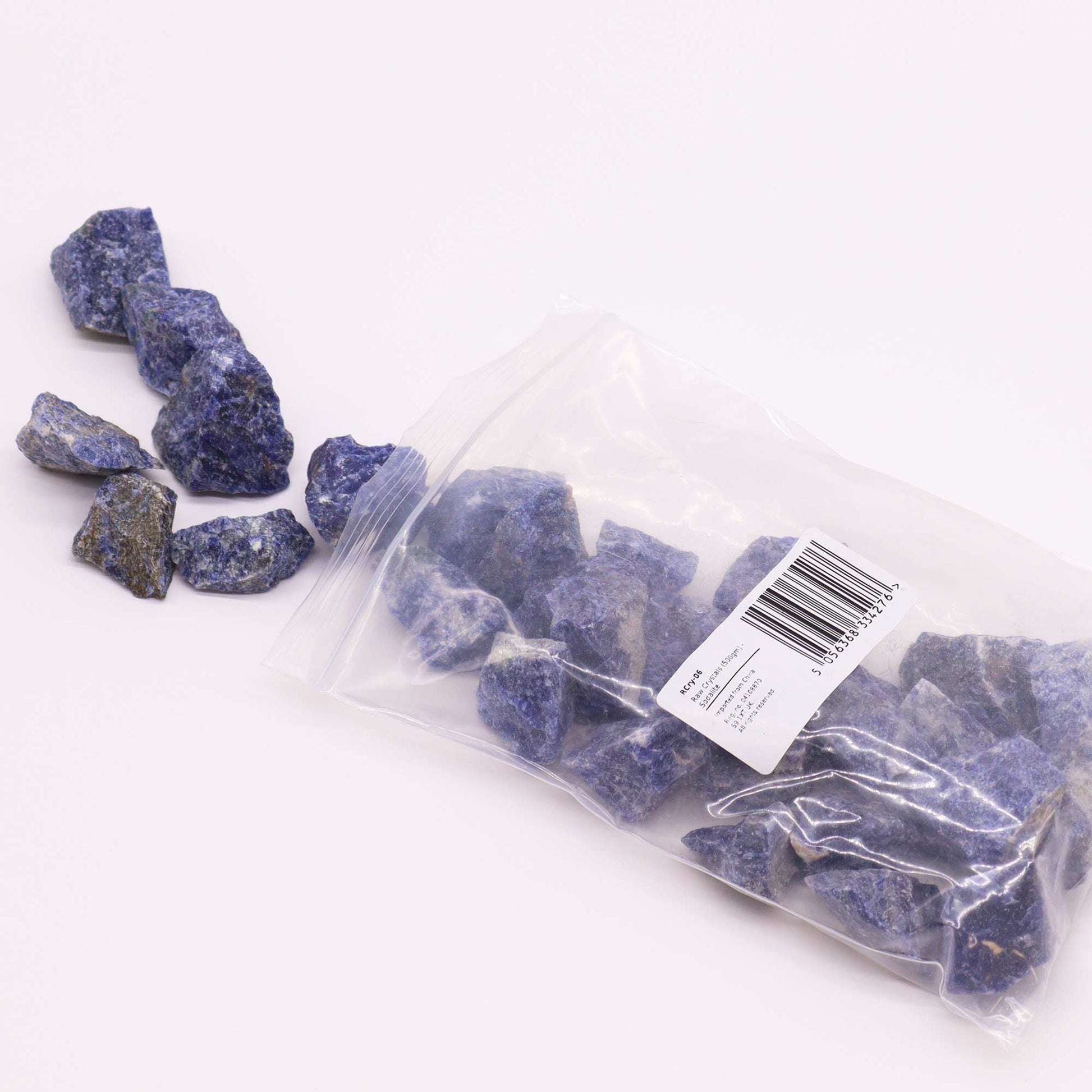 500g Raw Crystals - Sodalite product packaging on clean background from Quintessential Holistic Health Ltd