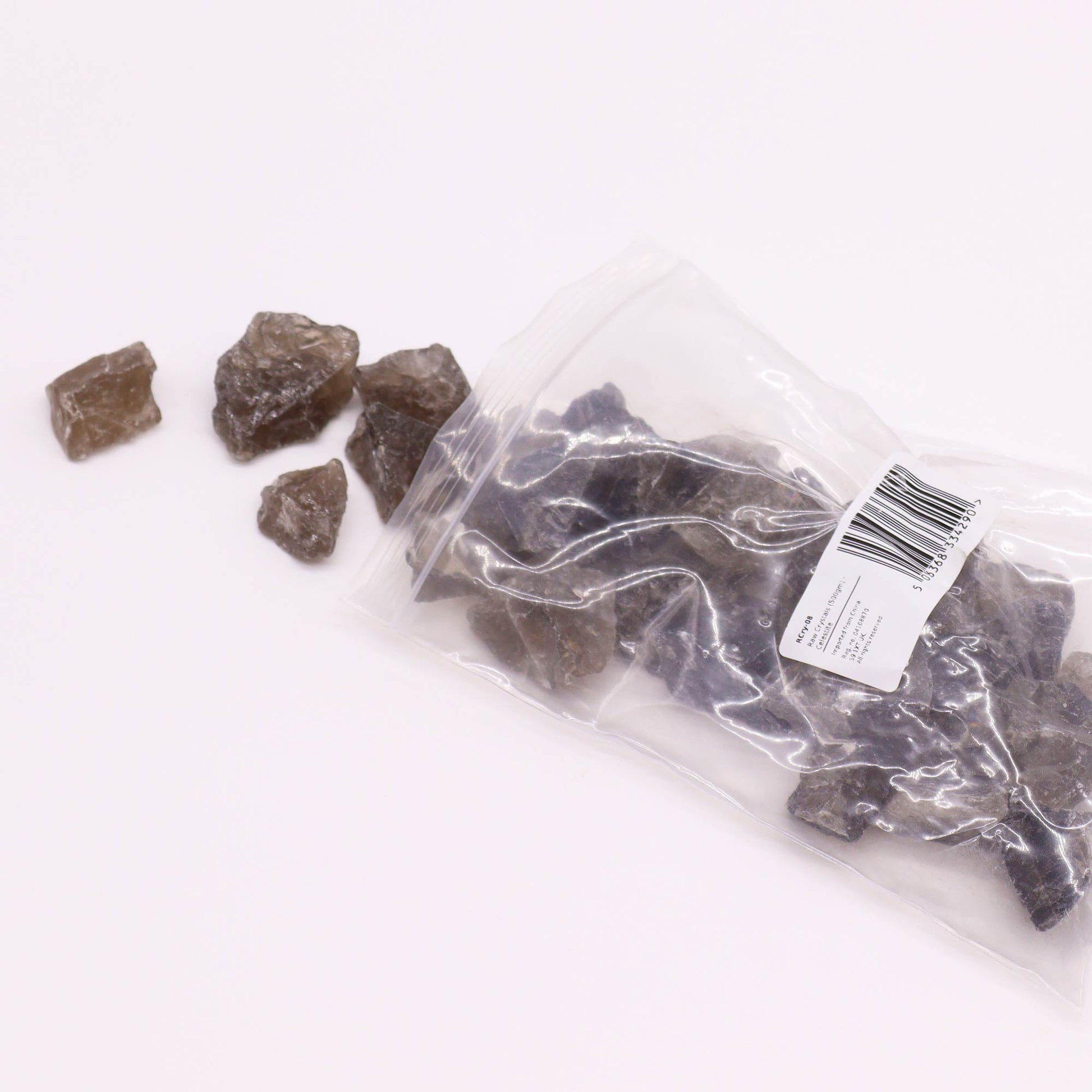 500g Raw Crystals - Smoky Quartz product packaging on clean background from Quintessential Holistic Health Ltd