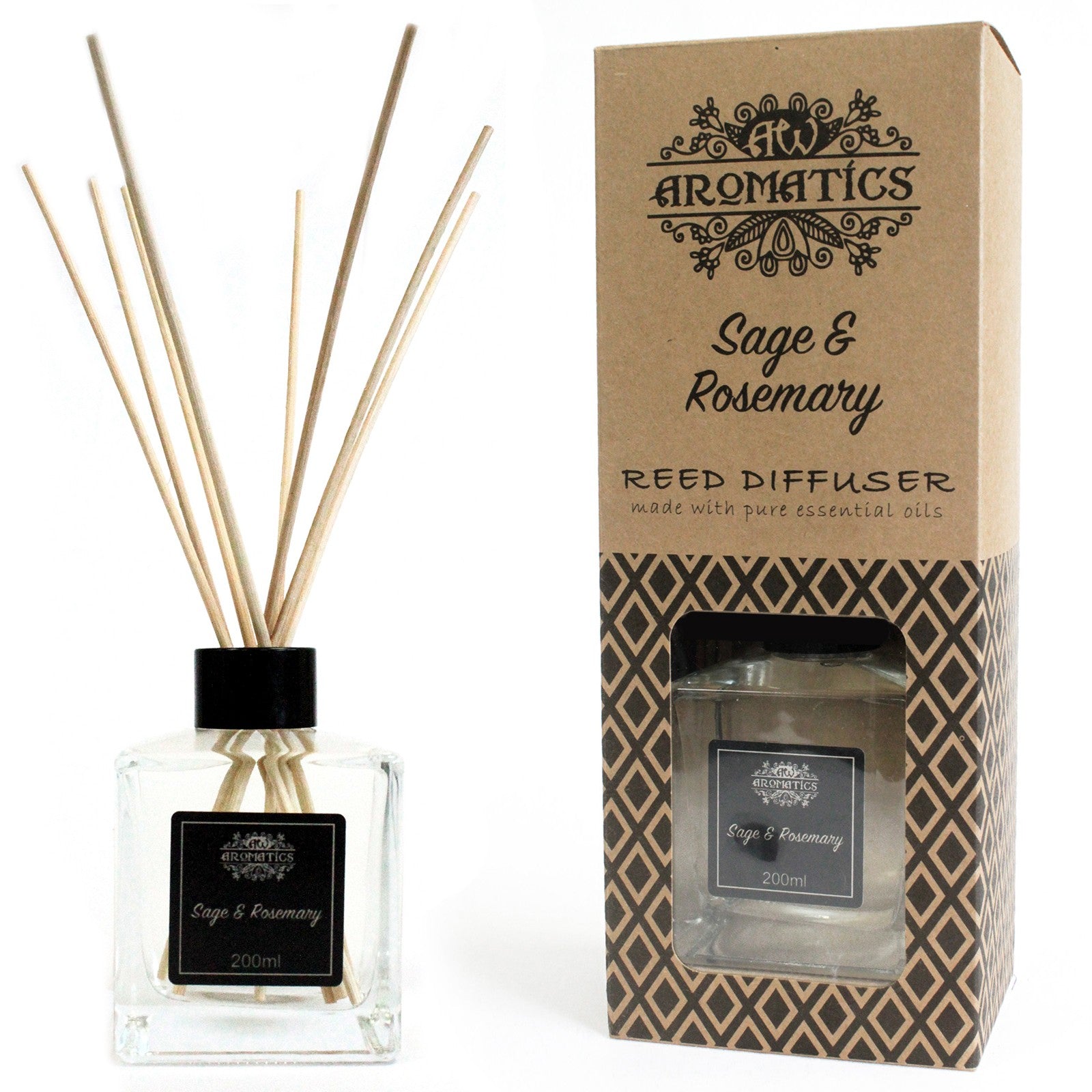 200ml Reed Diffuser - Sage and Rosemary product packaging on clean background from Quintessential Holistic Health Ltd
