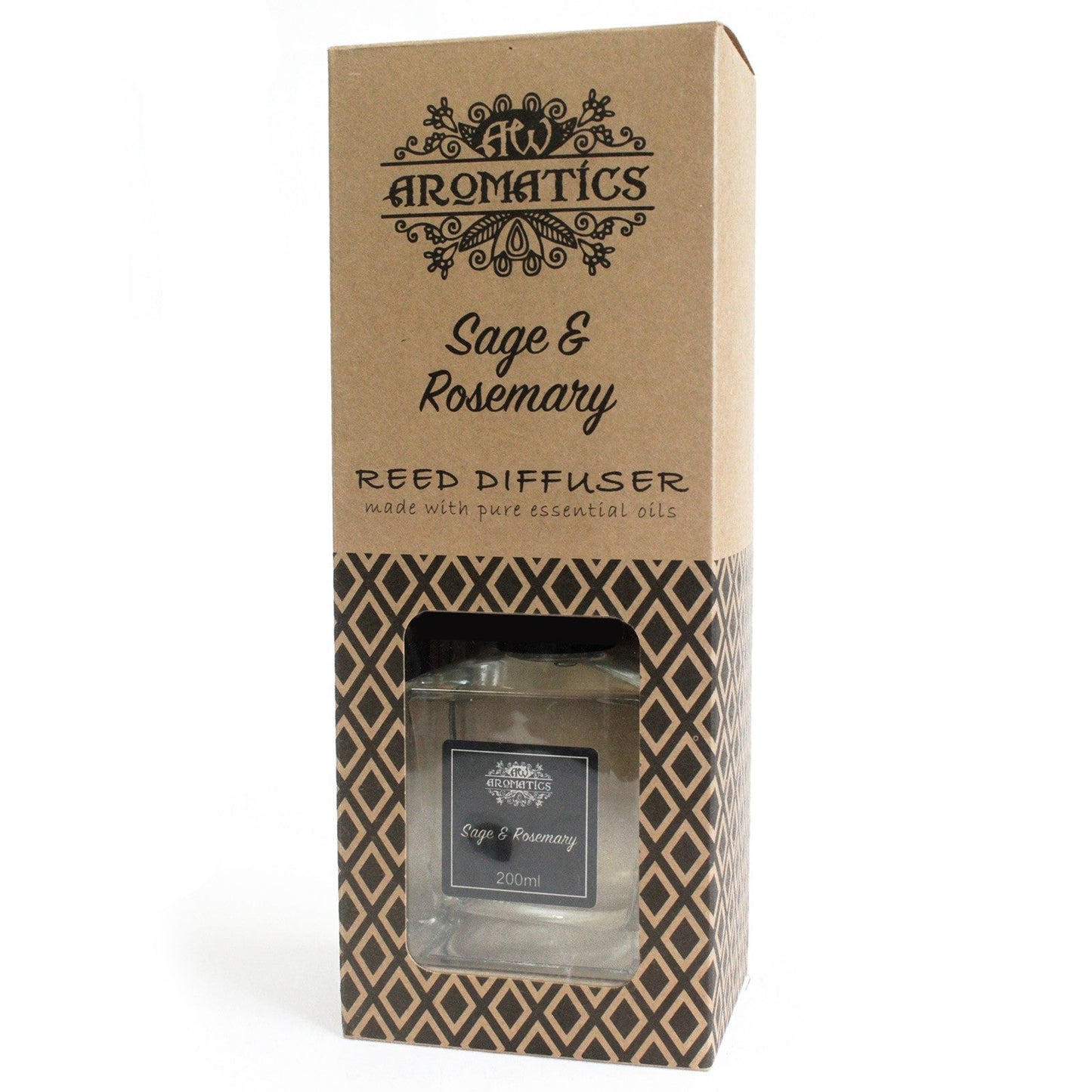 200ml Reed Diffuser - Sage and Rosemary product packaging on clean background from Quintessential Holistic Health Ltd