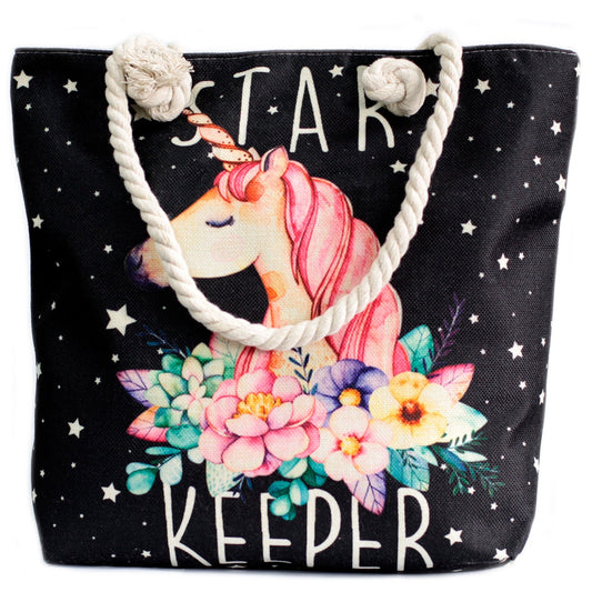 Classic Rope Handled Beach Bag - Star Keeper Unicorn product packaging on clean background from Quintessential Holistic Health Ltd