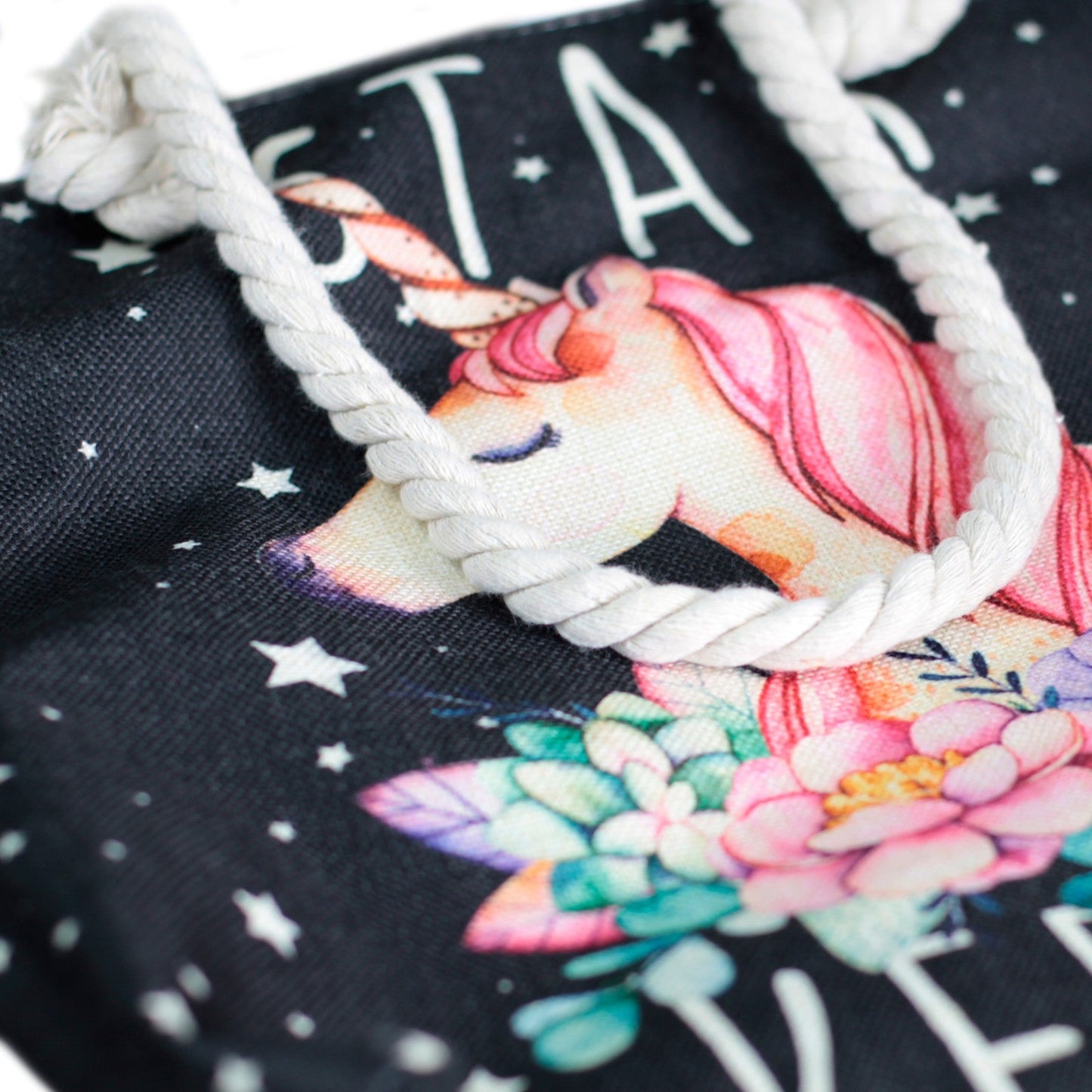 Classic Rope Handled Beach Bag - Star Keeper Unicorn product packaging on clean background from Quintessential Holistic Health Ltd