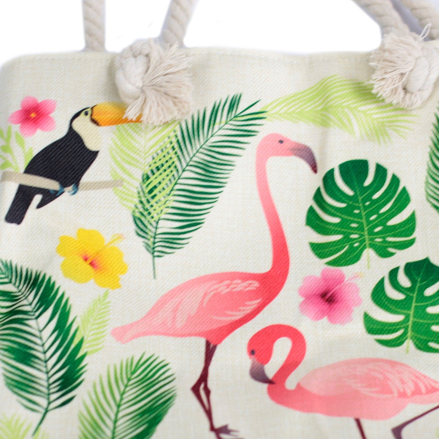Classic Rope Handled Beach Bag - Tropical Flamingo product packaging on clean background from Quintessential Holistic Health Ltd