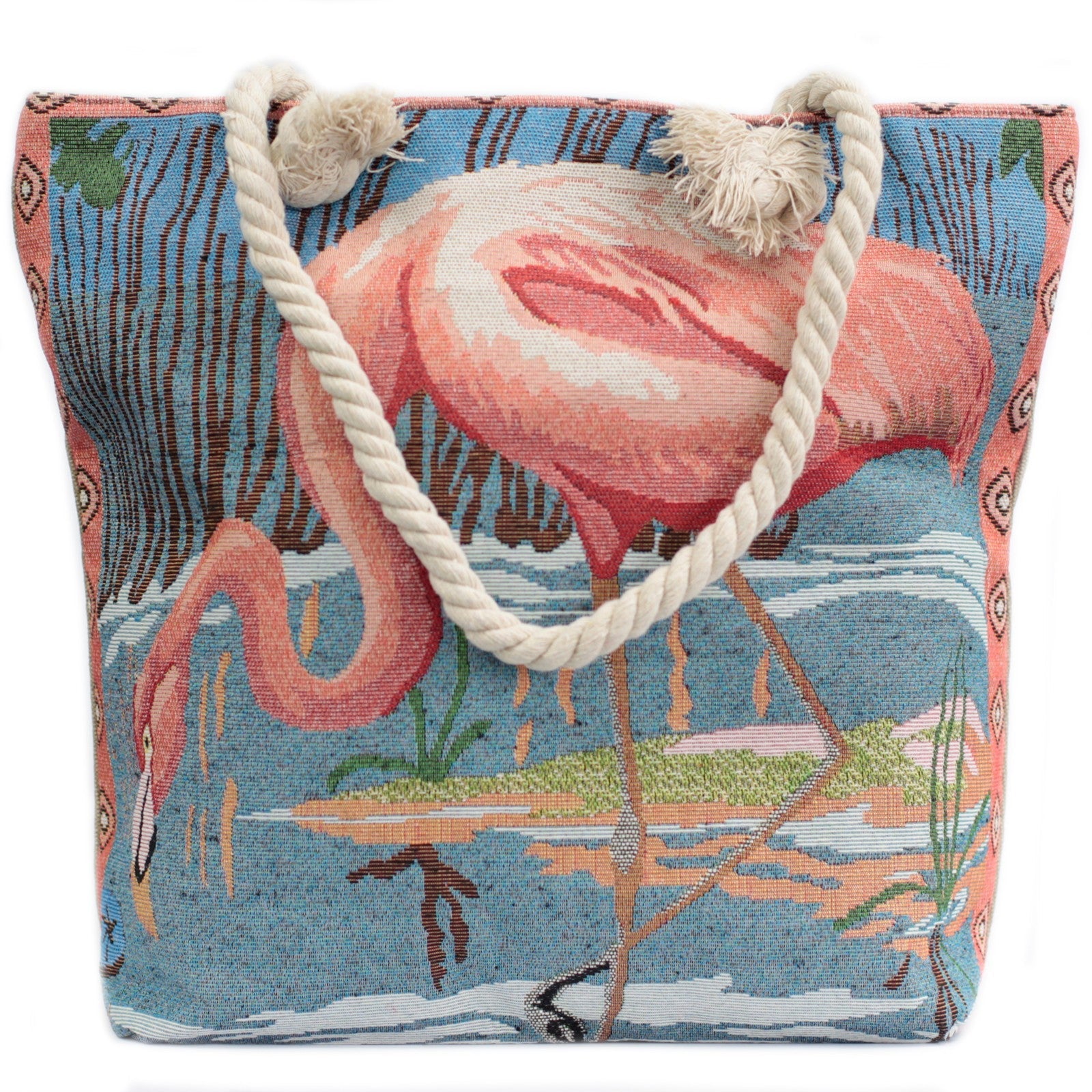 Classic Rope Handled Beach Bag - Flamingo product packaging on clean background from Quintessential Holistic Health Ltd