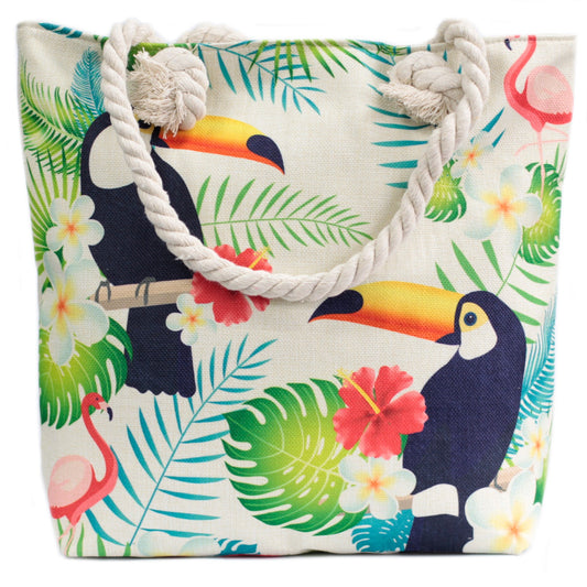 Classic Rope Handled Beach Bag - Tropical Toucan