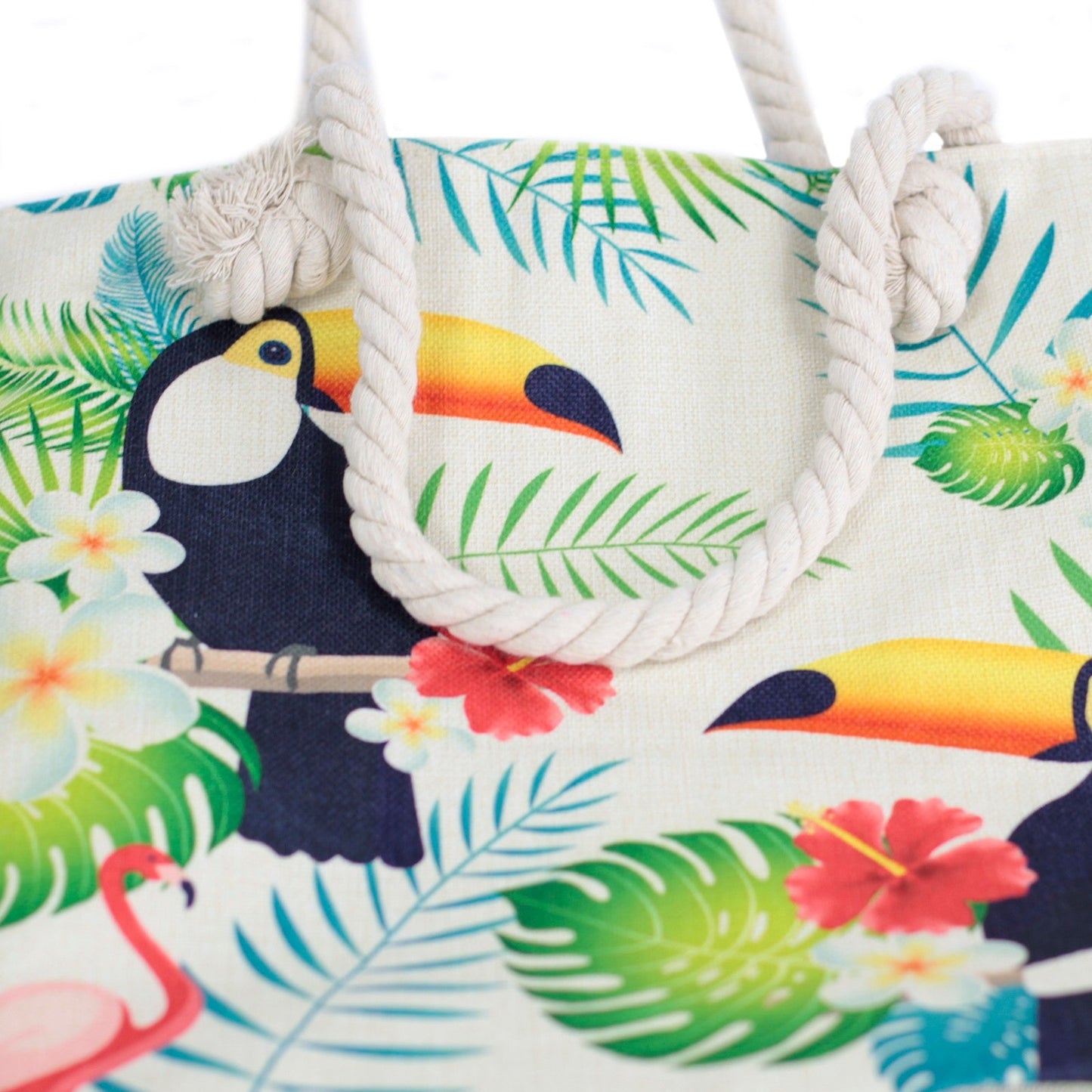 Classic Rope Handled Beach Bag - Tropical Toucan product packaging on clean background from Quintessential Holistic Health Ltd