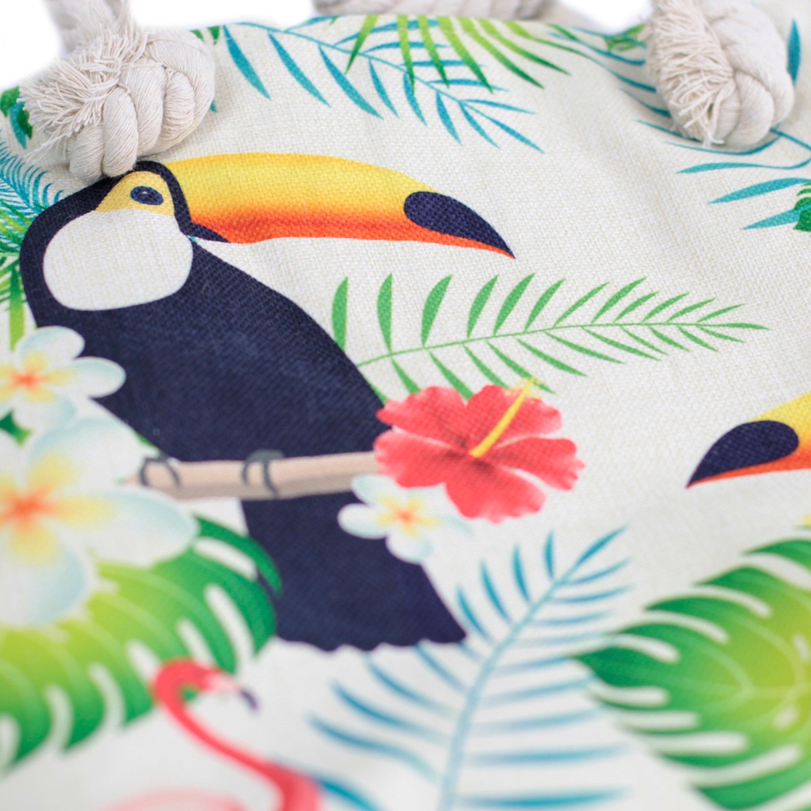 Classic Rope Handled Beach Bag - Tropical Toucan product packaging on clean background from Quintessential Holistic Health Ltd