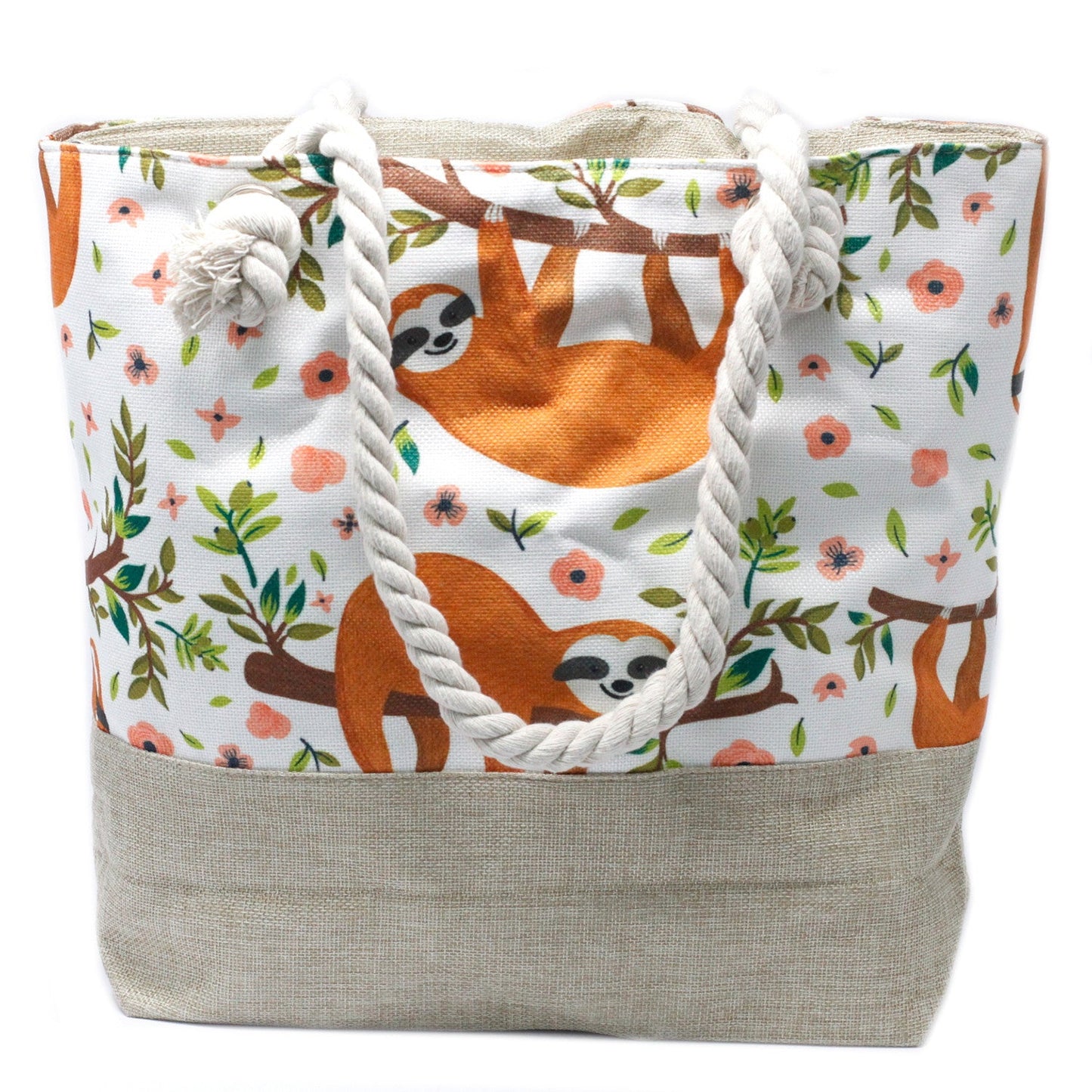Classic Rope Handled Beach Bag - Sloths product packaging on clean background from Quintessential Holistic Health Ltd