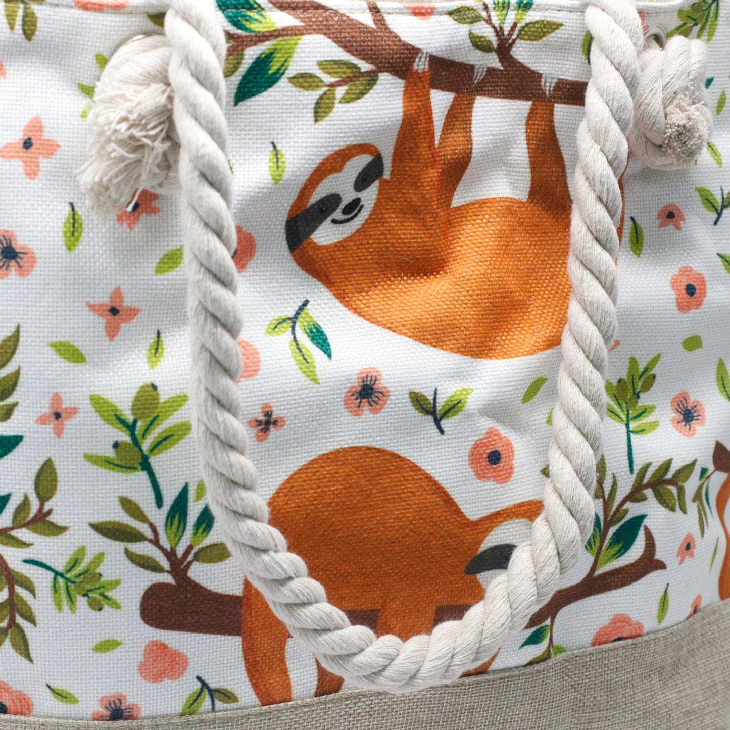 Classic Rope Handled Beach Bag - Sloths product packaging on clean background from Quintessential Holistic Health Ltd