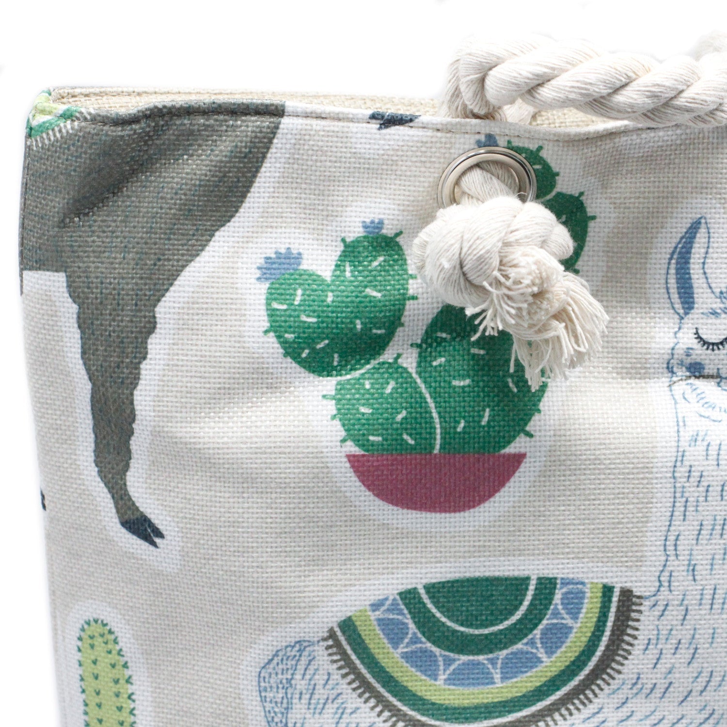 Classic Rope Handled Beach Bag - Llamas product packaging on clean background from Quintessential Holistic Health Ltd