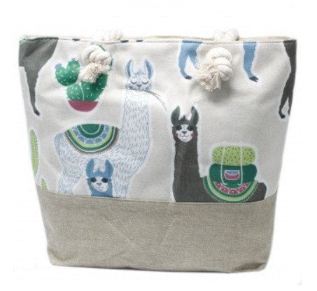 Classic Rope Handled Beach Bag - Llamas product packaging on clean background from Quintessential Holistic Health Ltd