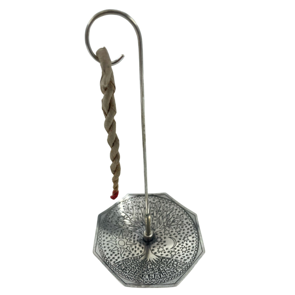 Rope Incense and Silver Plated Holder Set - Tree of Life, with ornate octagonal dish, tall hook and twisted rope, by Quintessential Holistic Health Ltd