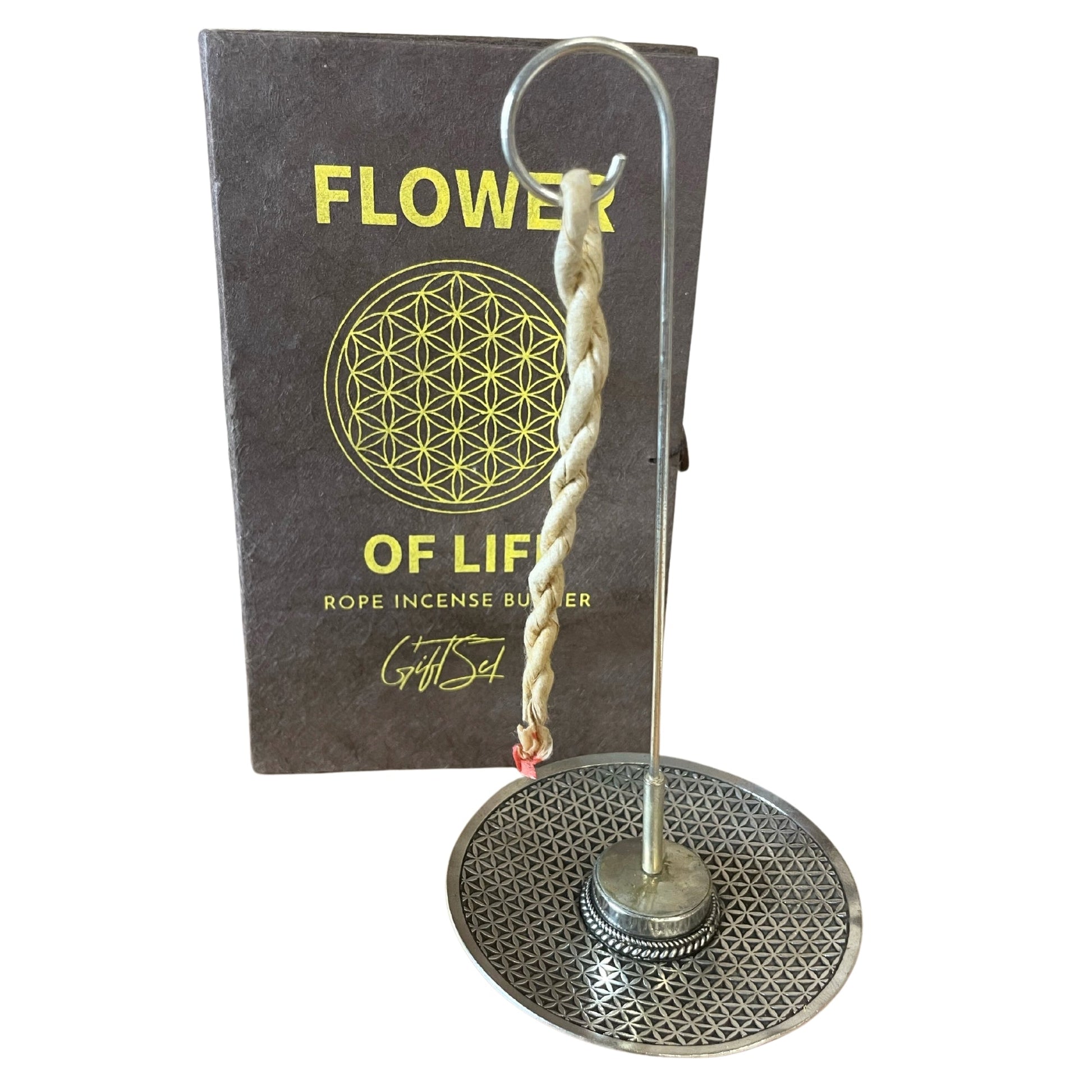 Rope Incense and Silver Plated Holder Set - Flower of Life product packaging on clean background from Quintessential Holistic Health Ltd