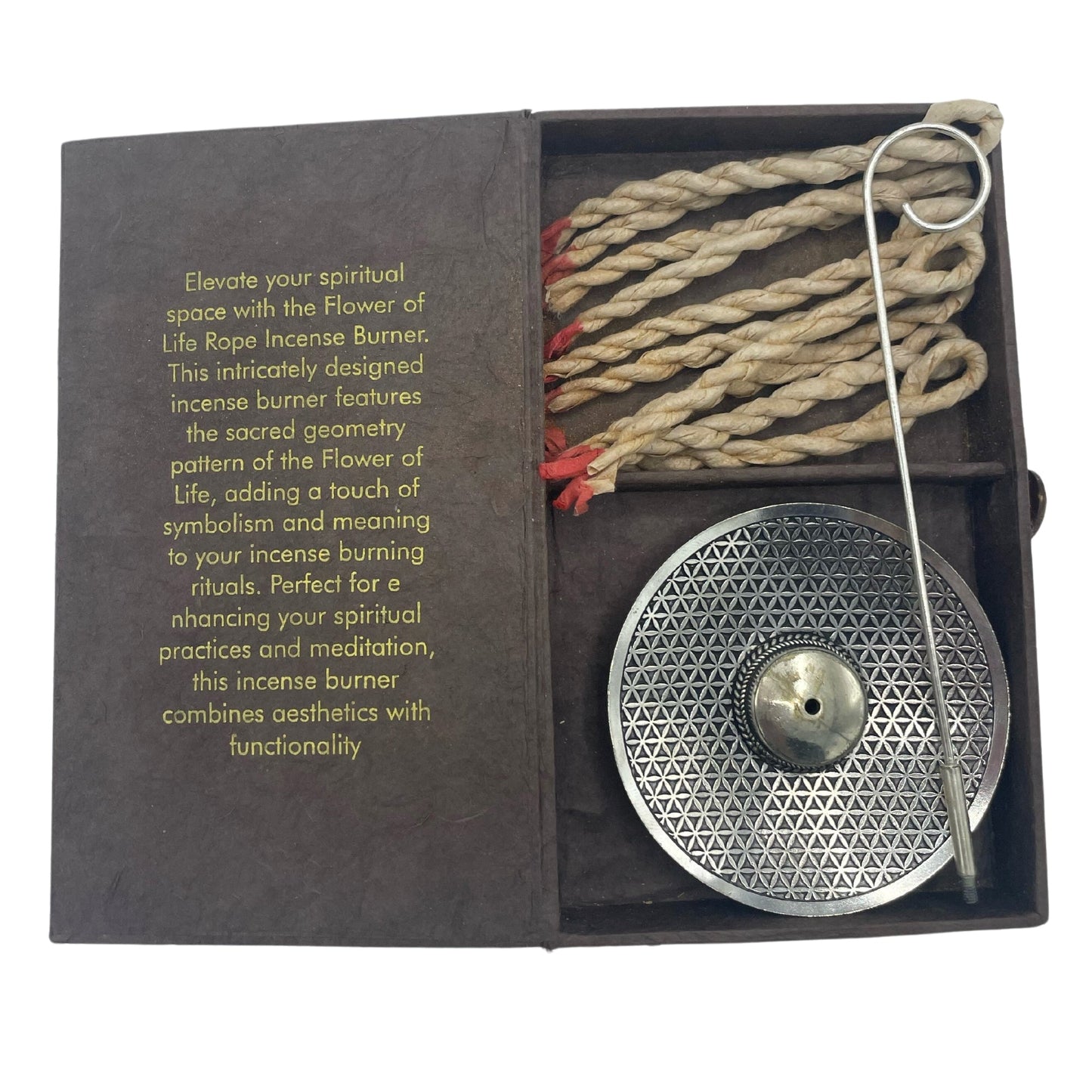 Rope Incense and Silver Plated Holder Set - Flower of Life product packaging on clean background from Quintessential Holistic Health Ltd